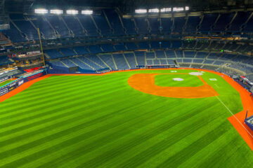 Baseball field view from a personal skybox.